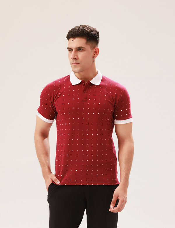 MAROON POLKA DOT PRINTED POLO SHIRT