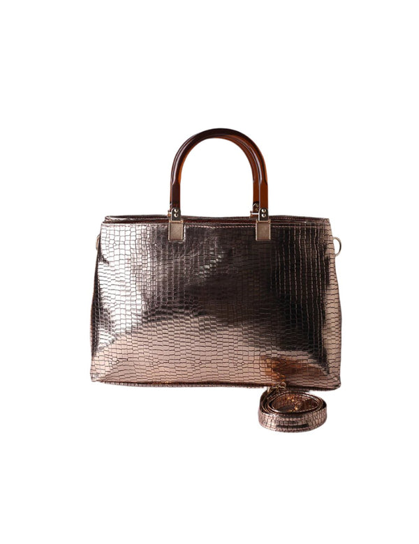 Metallic Bronze Croc Tote Bag