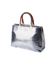 Metallic Pewter Croc Tote