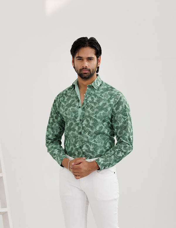 Sage Green Hawaiian Printed Shirt