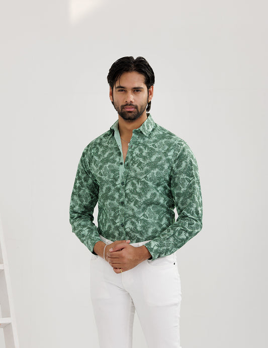 Sage Green Hawaiian Printed Shirt