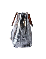 Metallic Pewter Croc Tote