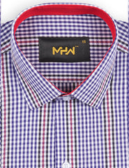 Blue & White Check Shirt with Red Stripes for Men