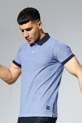 Plain Blue Polo Shirt with Navy Contrast Collar