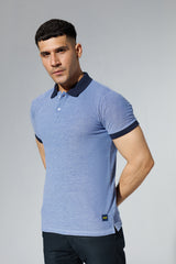 Plain Blue Polo Shirt with Navy Contrast Collar