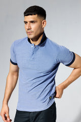 Plain Blue Polo Shirt with Navy Contrast Collar