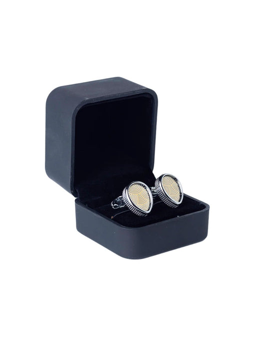 Silver-Toned Cufflinks with Patterned Inserts