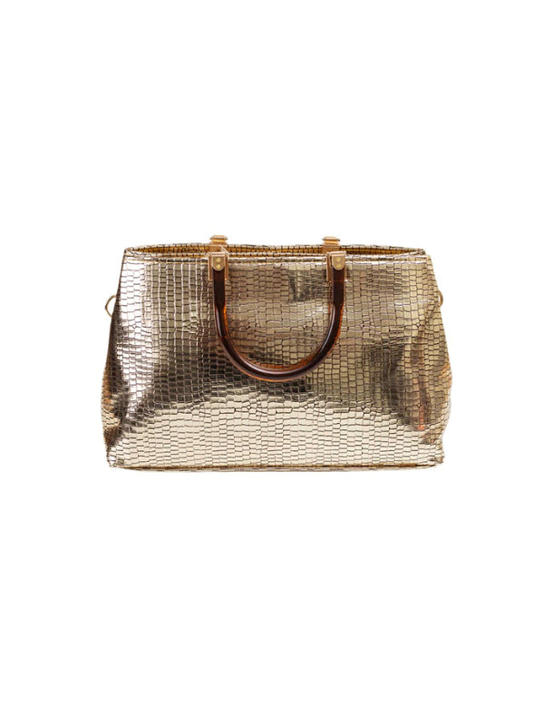 Metallic Gold Croc Tote Bag