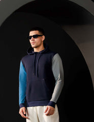 Navy Blue Colorblock Hoodie