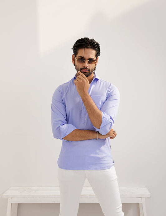 Sky Blue Textured kurta Shirt