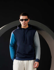 Navy Blue Colorblock Hoodie