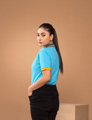 Turquoise Contrast Collar Women Polo Shirt