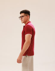 MAROON POLKA DOT POLO SHIRT WITH TIPPED COLLAR