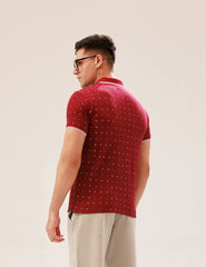 MAROON POLKA DOT POLO SHIRT WITH TIPPED COLLAR