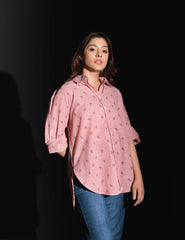 Pink Leaf Printed Casual Shirt