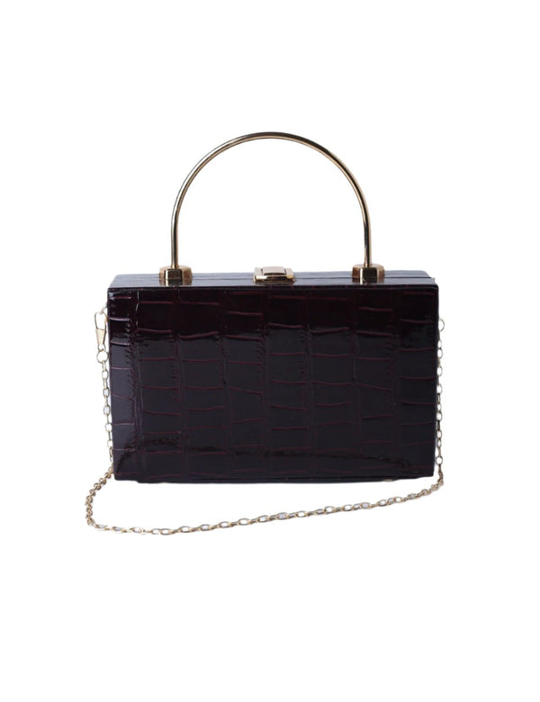 Elegance Croc-Embossed Espresso Clutch