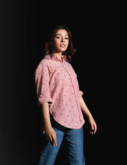 Pink Leaf Printed Casual Shirt