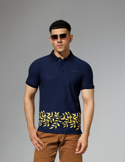 Navy Blue Printed Polo Shirt