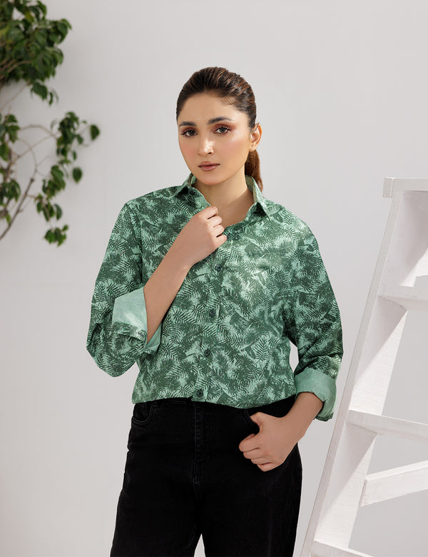 Sage Green Hawaiian Printed Women Shirt