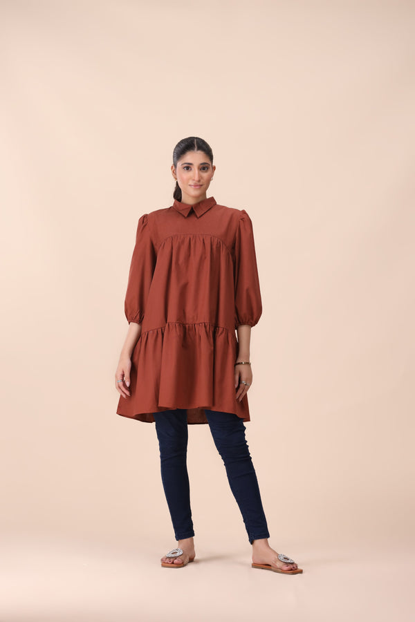 Warm Rust Tiered Crepe Top