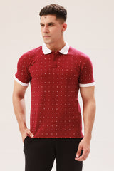 MAROON POLKA DOT PRINTED POLO SHIRT