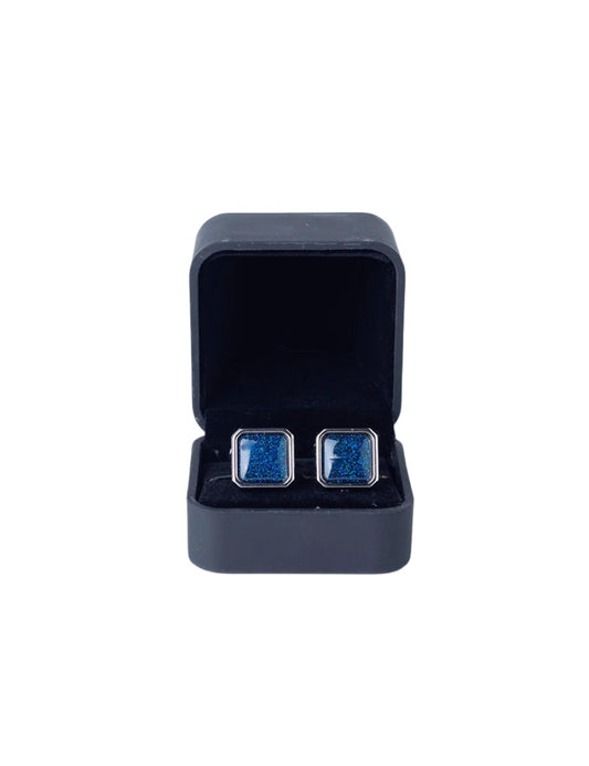 Silver and Blue Sparkle Square Cufflinks