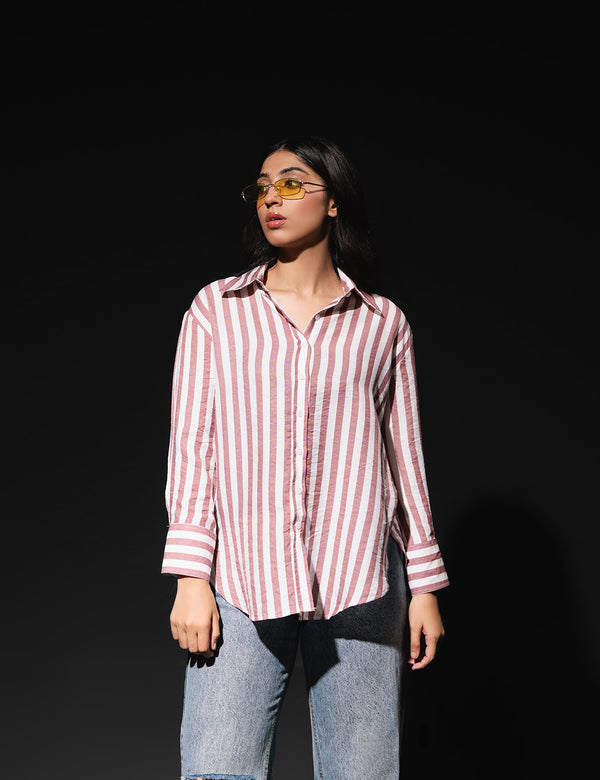 Pink Raspberry Striped Casual Shirt