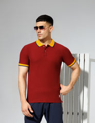 Rust Polo Shirt with Tipped Collar