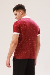 MAROON POLKA DOT PRINTED POLO SHIRT