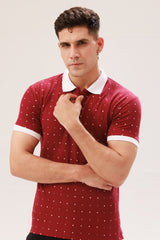 MAROON POLKA DOT PRINTED POLO SHIRT