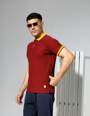 Rust Polo Shirt with Tipped Collar