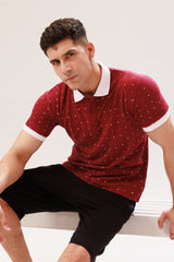 MAROON POLKA DOT PRINTED POLO SHIRT