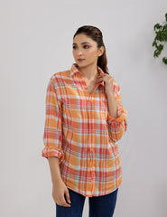 Orange Tartan Plaid Checkered Women Shirt