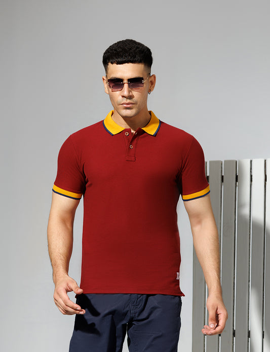 Rust Polo Shirt with Tipped Collar