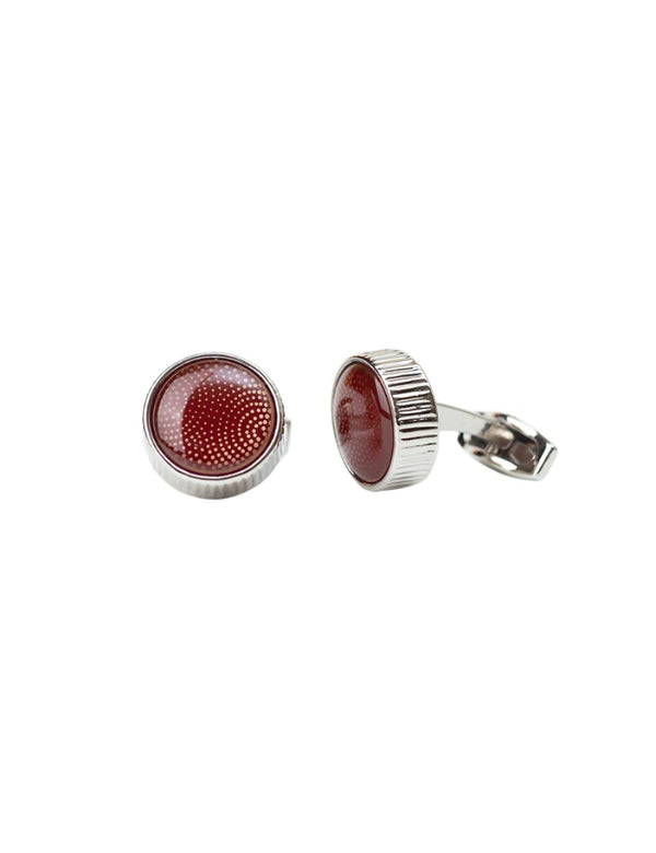 Elegant Silver Cufflinks with Textured Red Enamel