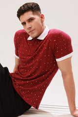 MAROON POLKA DOT PRINTED POLO SHIRT