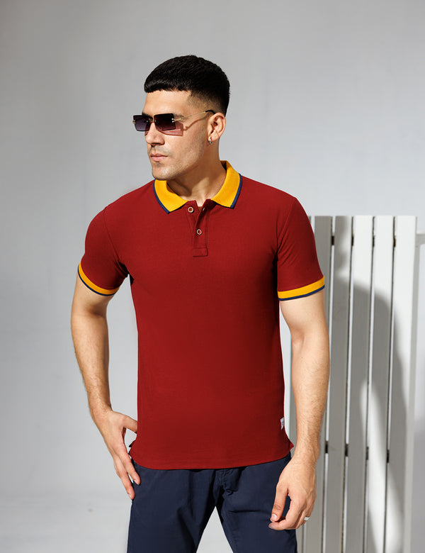 Rust Polo Shirt with Tipped Collar