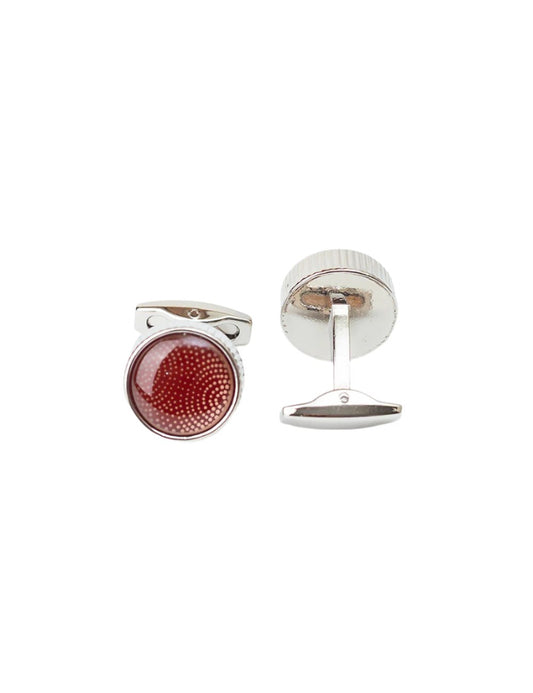 Elegant Silver Cufflinks with Textured Red Enamel