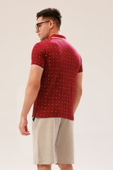 MAROON POLKA DOT POLO SHIRT WITH TIPPED COLLAR