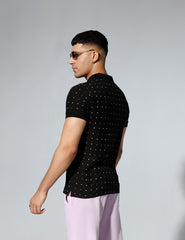 Black Polka Dot Printed Polo Shirt