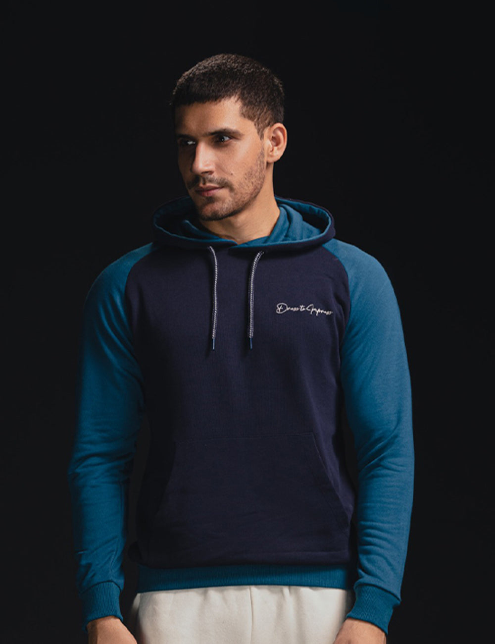 Two-Tone Navy and Teal Hoodie