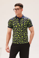 NAVY BLUE ALL-OVER PRINTED POLO SHIRT