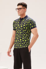 NAVY BLUE ALL-OVER PRINTED POLO SHIRT