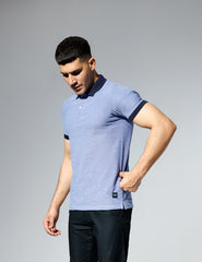 Plain Blue Polo Shirt with Navy Contrast Collar