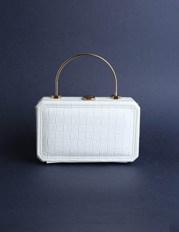 Elegant Croc-Embossed Clutch White