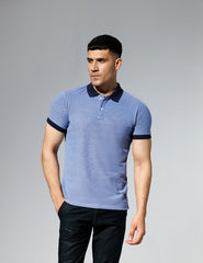 Plain Blue Polo Shirt with Navy Contrast Collar