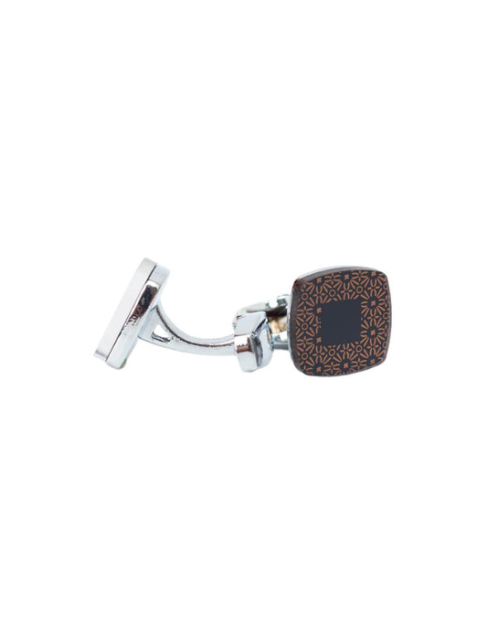 Square Silver Cufflinks with Intricate Geometric Design