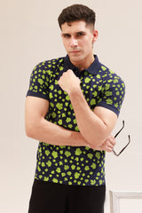 NAVY BLUE ALL-OVER PRINTED POLO SHIRT