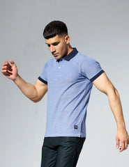 Plain Blue Polo Shirt with Navy Contrast Collar