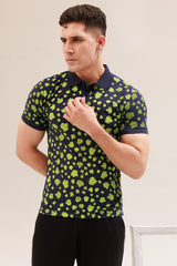 NAVY BLUE ALL-OVER PRINTED POLO SHIRT